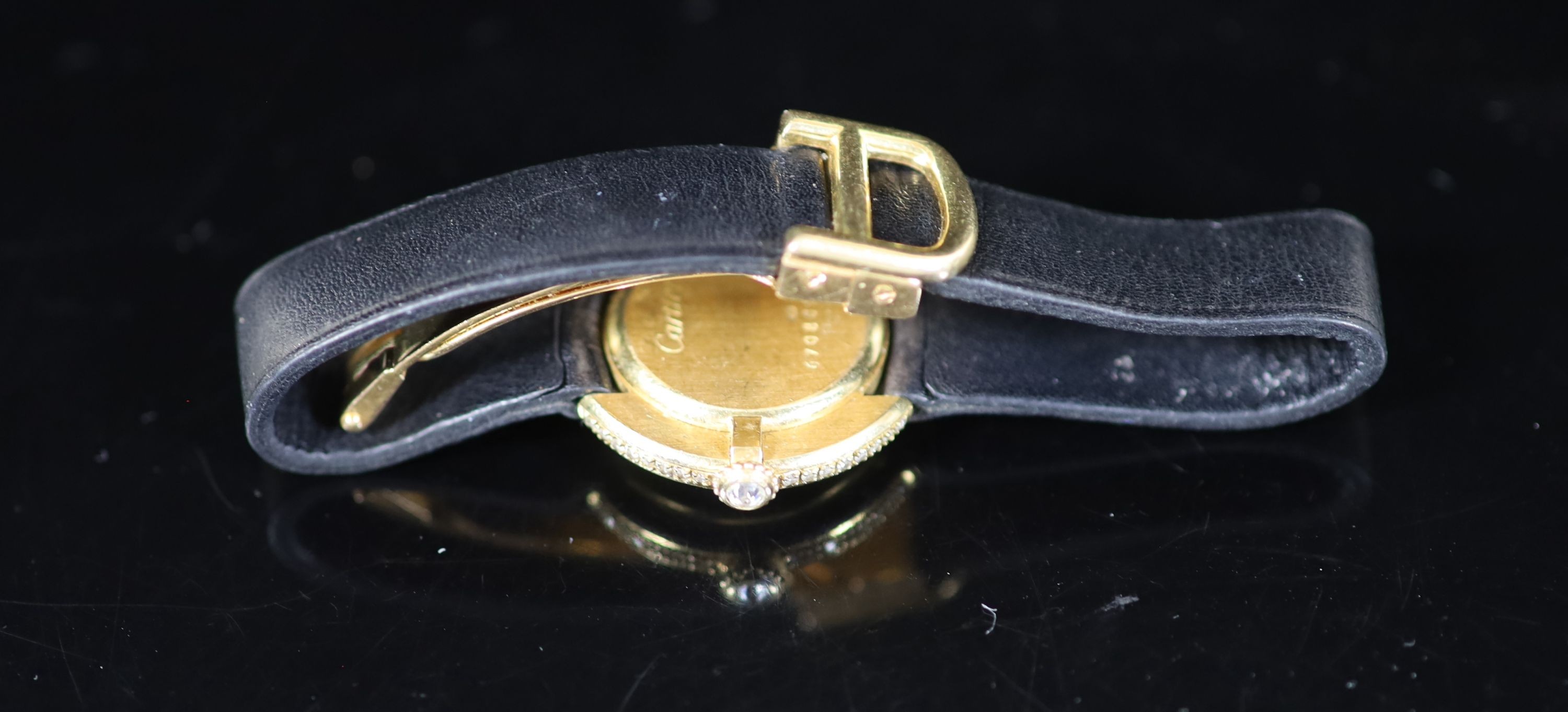 A lady's Cartier Vendome 18ct gold, black enamel and diamond set manual wind wrist watch